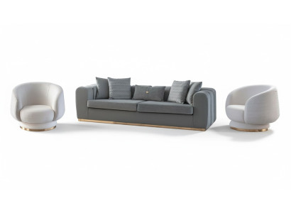 Grau-Weißes Wohnzimmer Sitzset Luxuriöse Polster Couchen 4 Sitzer Sessel
