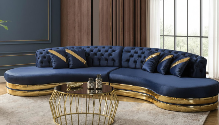 Blaues Halbrundes Chesterfield Sofa Designer Weißer Sessel 2tlg Set Neu