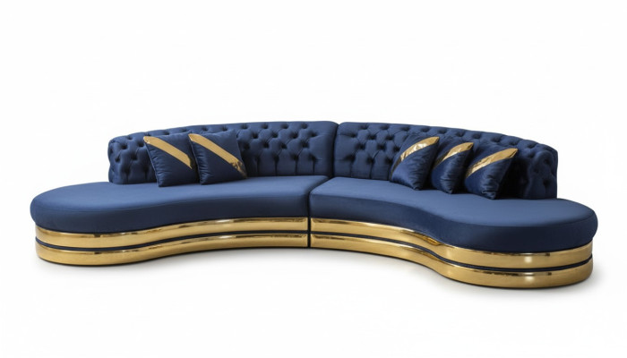 Blaues Halbrundes Chesterfield Sofa Designer Weißer Sessel 2tlg Set Neu