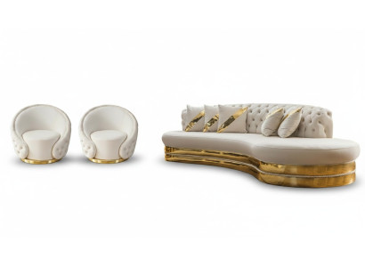 Exklusive Chesterfield Sofagarnitur Wohnzimmer Halbrundes Sofa Sessel