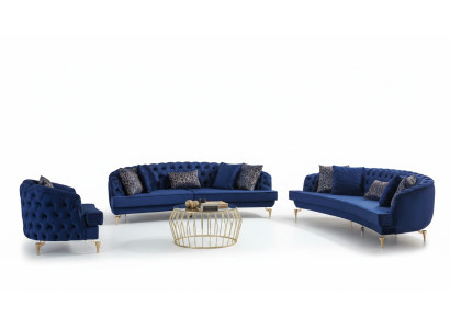 Moderne Blaue Chesterfield Couchgarnitur Polstermöbel 4-Sitzer Sessel
