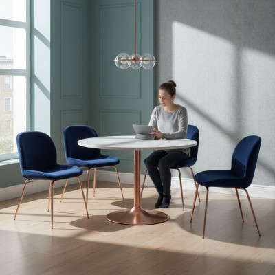 Gruppe Garnitur Blau Stühle 4x Stühle Set Textil Polster Sitz Esszimmer