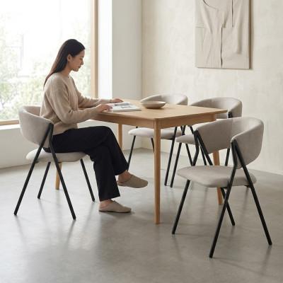 Esszimmer Textil Gruppe Set 4x Sessel Stuhl Design Stoff Polster Stühle