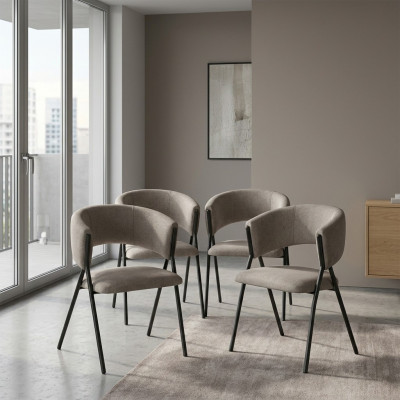 Esszimmer Textil Gruppe Set 4x Sessel Stuhl Design Stoff Polster Stühle