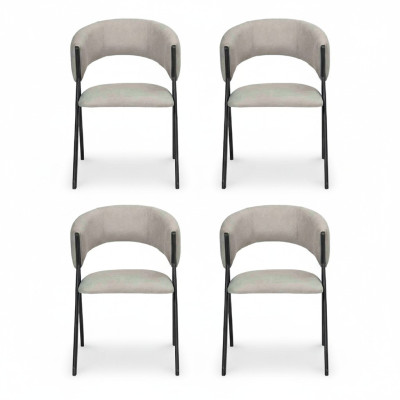 Esszimmer Textil Gruppe Set 4x Sessel Stuhl Design Stoff Polster Stühle