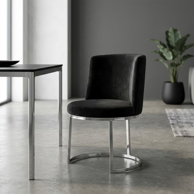 Schwarzer Designer Stuhl Edelstahlfuß Stuhl Moderne Esszimmerstühle Neu