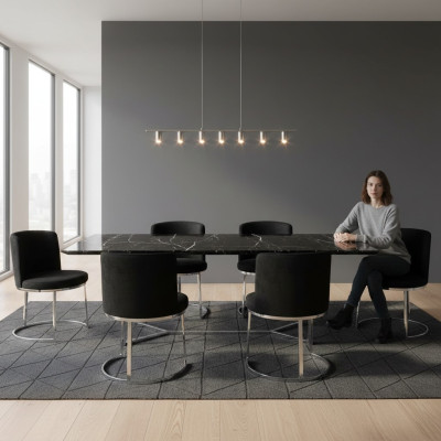 Moderne Schwarzer Designer 6x Stühle mit Edelstahlfüßen Esszimmerstühle