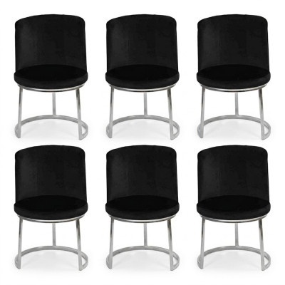 Moderne Schwarzer Designer 6x Stühle mit Edelstahlfüßen Esszimmerstühle