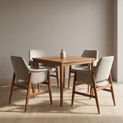 Esszimmerstuhl 4x Stühle Küchenstuhl Lehnstuhl Holz Stoff Modern Grau Stuhl