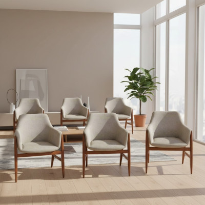 Modern Grau Stuhl Esszimmerstuhl 6x Stühle Küchenstuhl Lehnstuhl Holz Stoff