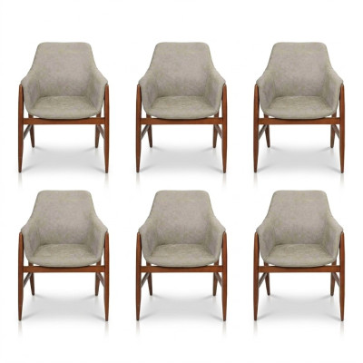 Modern Grau Stuhl Esszimmerstuhl 6x Stühle Küchenstuhl Lehnstuhl Holz Stoff