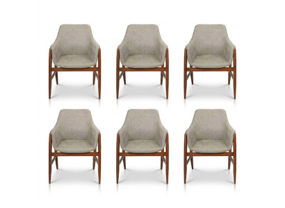 Modern Grau Stuhl Esszimmerstuhl 6x Stühle Küchenstuhl Lehnstuhl Holz Stoff