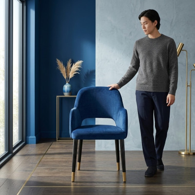 Blauer Polster Esszimmerstuhl Moderne Küchenmöbel Designer Holzgestell