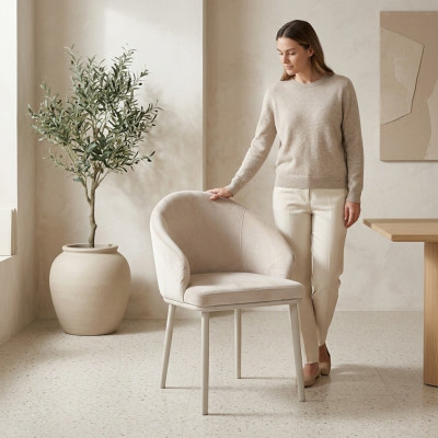 Weißer Esszimmerstuhl Designer Polsterstuhl Textil Moderne Küchenstühle