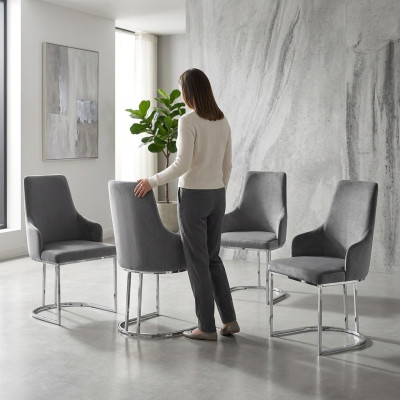 Grauer Stuhl-Set Esszimmerstühle Luxuriöse Sitzmöbel Küchen Möbel 4tlg