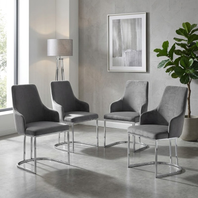 Grauer Stuhl-Set Esszimmerstühle Luxuriöse Sitzmöbel Küchen Möbel 4tlg