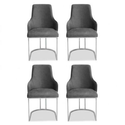 Grauer Stuhl-Set Esszimmerstühle Luxuriöse Sitzmöbel Küchen Möbel 4tlg