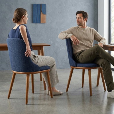 Stilvolle Blaue Esszimmerstühle Designer Holzgestell Moderner Küchenstuhl