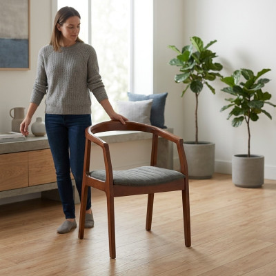 Stuhl Braun Design Wohnzimmer Esszimmer Holz Stühle Polster mit Armlehne