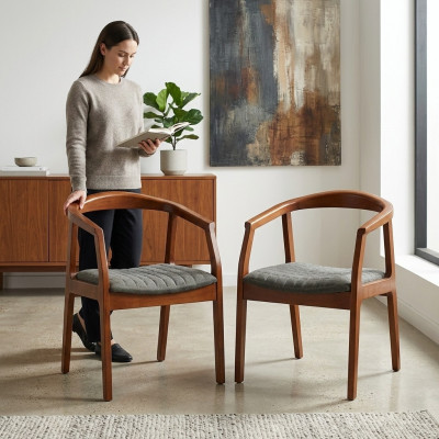 Stuhl Braun Design Wohnzimmer Esszimmer Holz 2x Stühle Polster mit Armlehne
