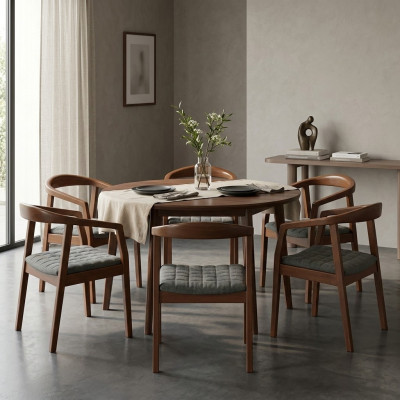 Stuhl Braun Design Wohnzimmer Esszimmer Holz 6x Stühle Polster Neu