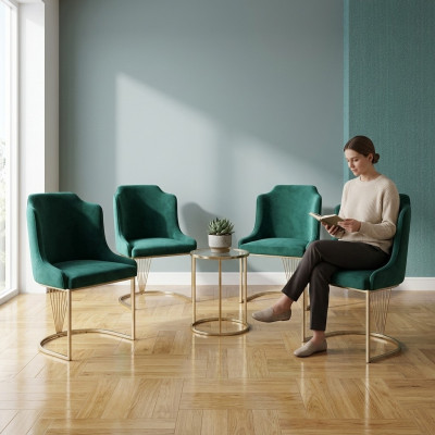 Designer Grüner Esszimmerstuhl 4x Stühle Luxus Einsitzer Moderne Esszimmer