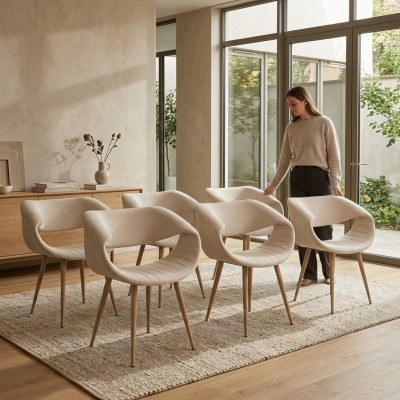 Luxus Stühle 6x gepolstert Moderne Weiß Stuhl Stuhl Esszimmer Wohnzimmer neu