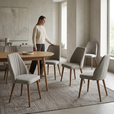 Modern 6x Stühle Polsterstuhl Luxus Sessel Grau Stuhl Lehnstuhl Esszimmer