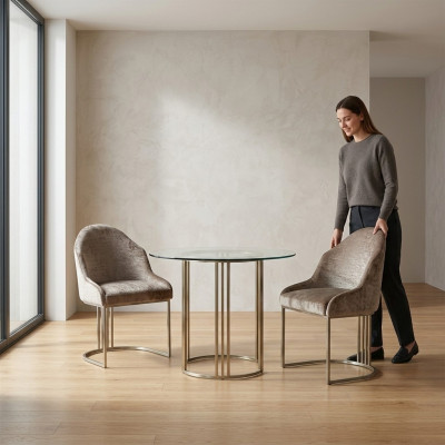 Esszimmerstuhl Luxus Modern 2x Stühle Textil Design Metall Stuhl Möbel