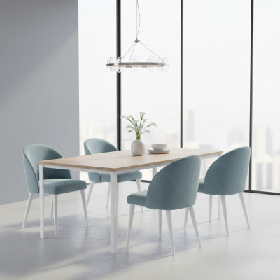 Luxus Esszimmer Holz 6x Stühle blau armlos neues Design gepolsterter Stuhl