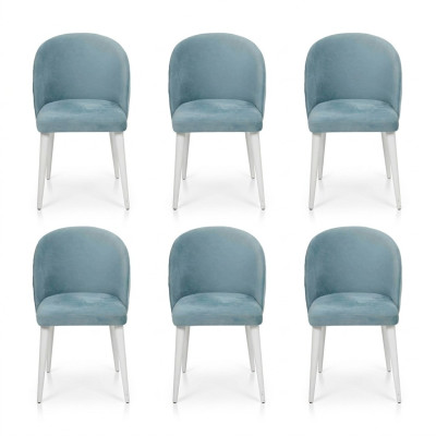 Luxus Esszimmer Holz 6x Stühle blau armlos neues Design gepolsterter Stuhl