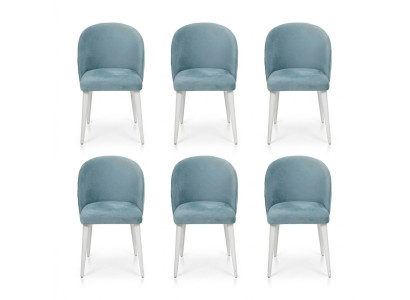 Luxus Esszimmer Holz 6x Stühle blau armlos neues Design gepolsterter Stuhl