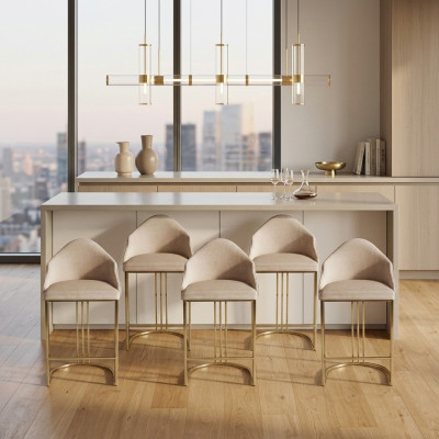Stilvoll Esstisch 6x Stühle Beige Lehnstuhl Möbel Einrichtung Sitzpolster Stühle