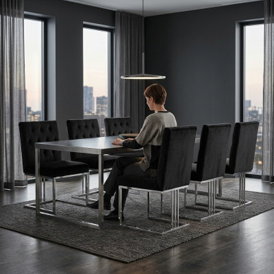 Schwarzer Esszimmer 6x Stühle Lehnstuhl Designer Möbel Essstühle Edelstahlstuhl