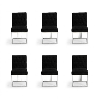 Schwarzer Esszimmer 6x Stühle Lehnstuhl Designer Möbel Essstühle Edelstahlstuhl