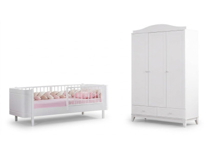 Modern Jugendzimmer Kinderzimmer Weiß Set luxuriöse Bett Kleiderschrank