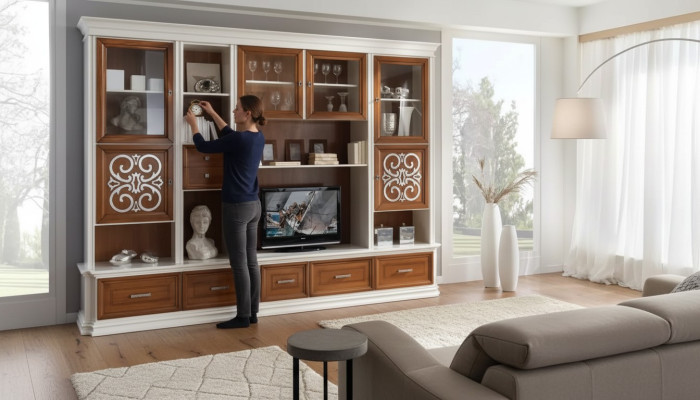 Wohnzimmer Wandregal TV Schrank Wandschränke Holz Wohnzimmer Möbel Neu