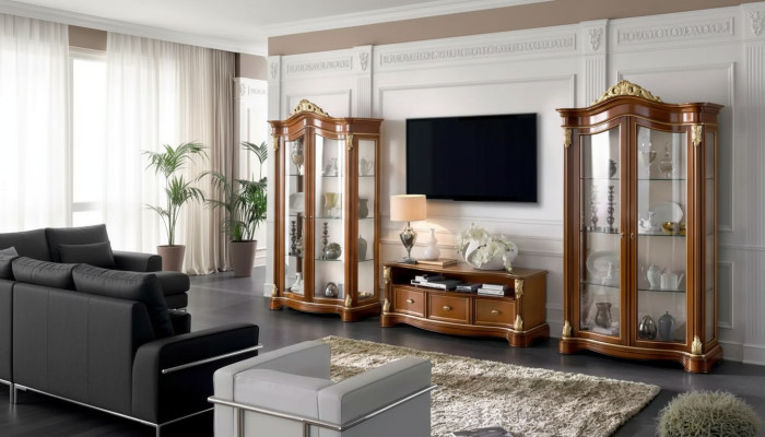 Wohnwand Vitrine Konsole Schrankwand Glasvitrinen Wohnzimmer Braun