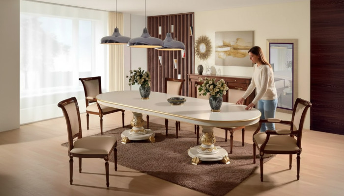 Luxus Esszimmer Tisch Oval Weiß Esstische Holz Italienische Möbel Art déco Neu