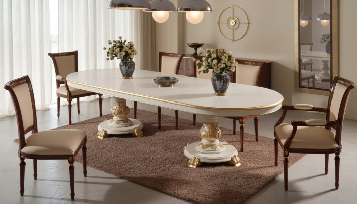 Luxus Esszimmer Tisch Oval Weiß Esstische Holz Italienische Möbel Art déco Neu