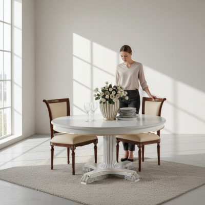 Holz Esszimmer Design Möbel Rund Tisch Weiß Esstisch Klassisch Ess Zimmer Neu