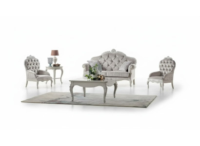 Sofagarnitur 2 Sitzer Garnitur Samt Sessel Couchtisch Luxus Sofas Stoff