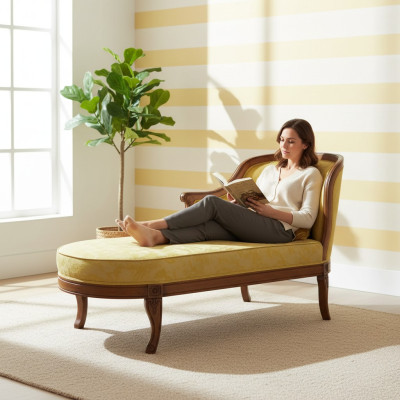Chaiselongue Stoff Sofa Liege Chaise Klassischer Gelb Couch Textil Neu