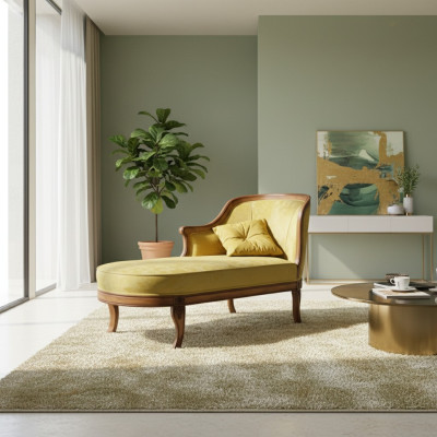 Chaiselongue Stoff Sofa Liege Chaise Klassischer Gelb Couch Textil Neu