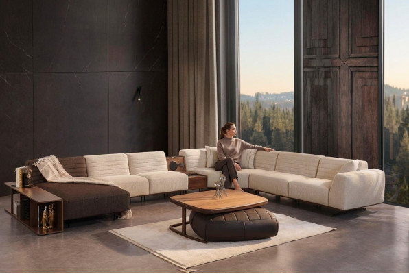 Luxus Ecksofa U-Form Polster Sofa Couch Wohnzimmer Möbel Textil Neu Einrichtung