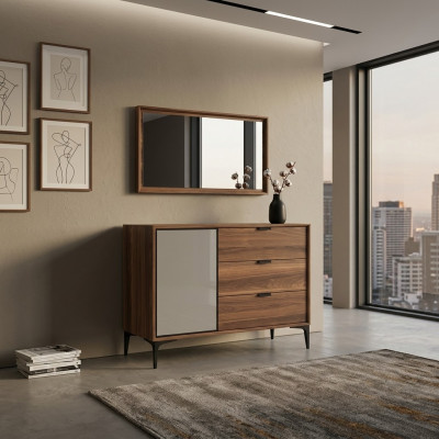 Modern Design Möbel Schlafzimmer Braun Kommode mit Spiegel Luxus