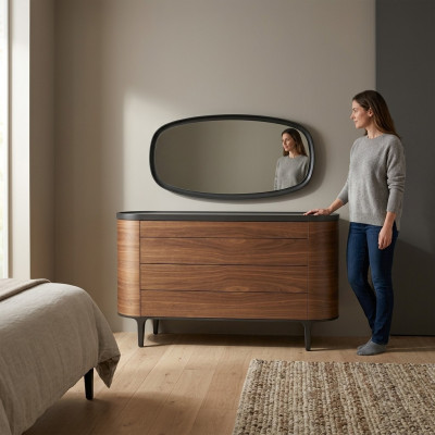 Kommode mit Spiegel Design Luxus Schrank Modern Stil Schlafzimmer Möbel Neu