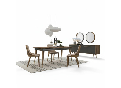 Luxus Esszimmer Set Esstisch 4x Stühle Luxus Anrichte mit 2x Spiegel Neu Set