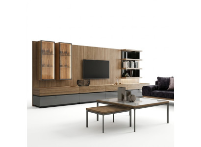 Modern Design Einrichtung Wohnwand Set TV-Ständer Wandregale Holzmöbel Neu