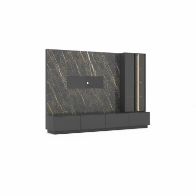 Designer Wohnwand 6tlg Luxus Holzmöbel Wohnzimmermöbel Grau Modern